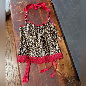 VTG 90s Y2K Frederick's of Hollywood Cheetah & Red Lace Corset & Thong NWT Sz 38